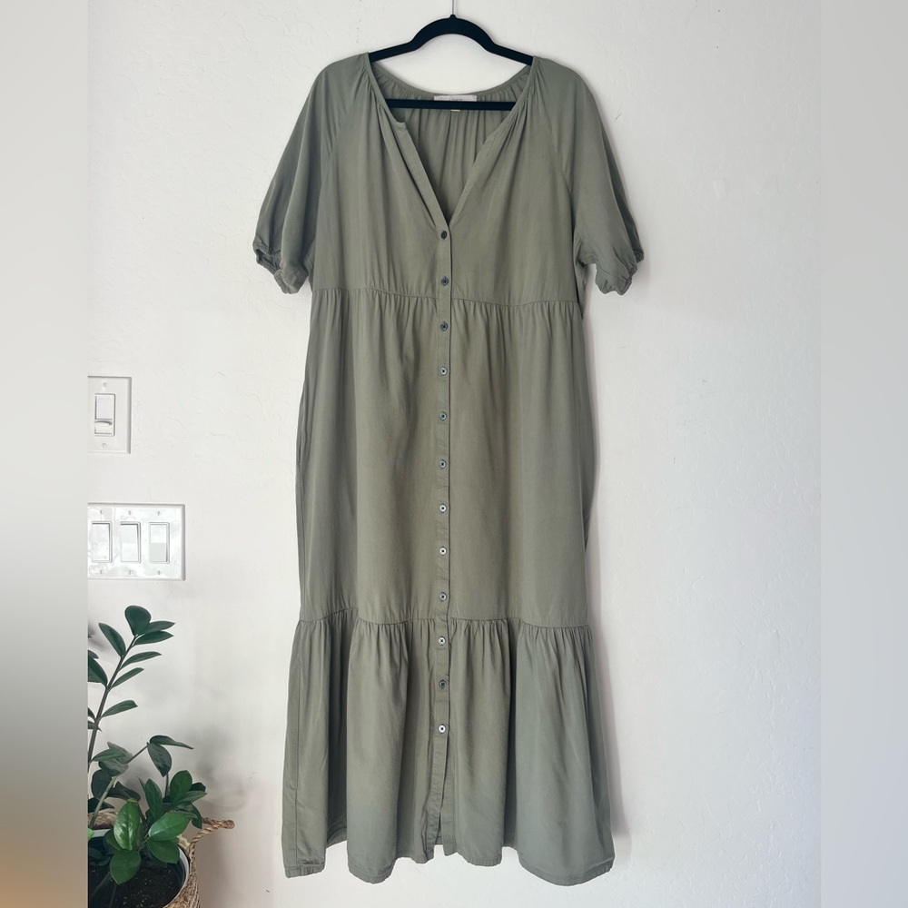 LOFT Sage Green Button-Down Dress